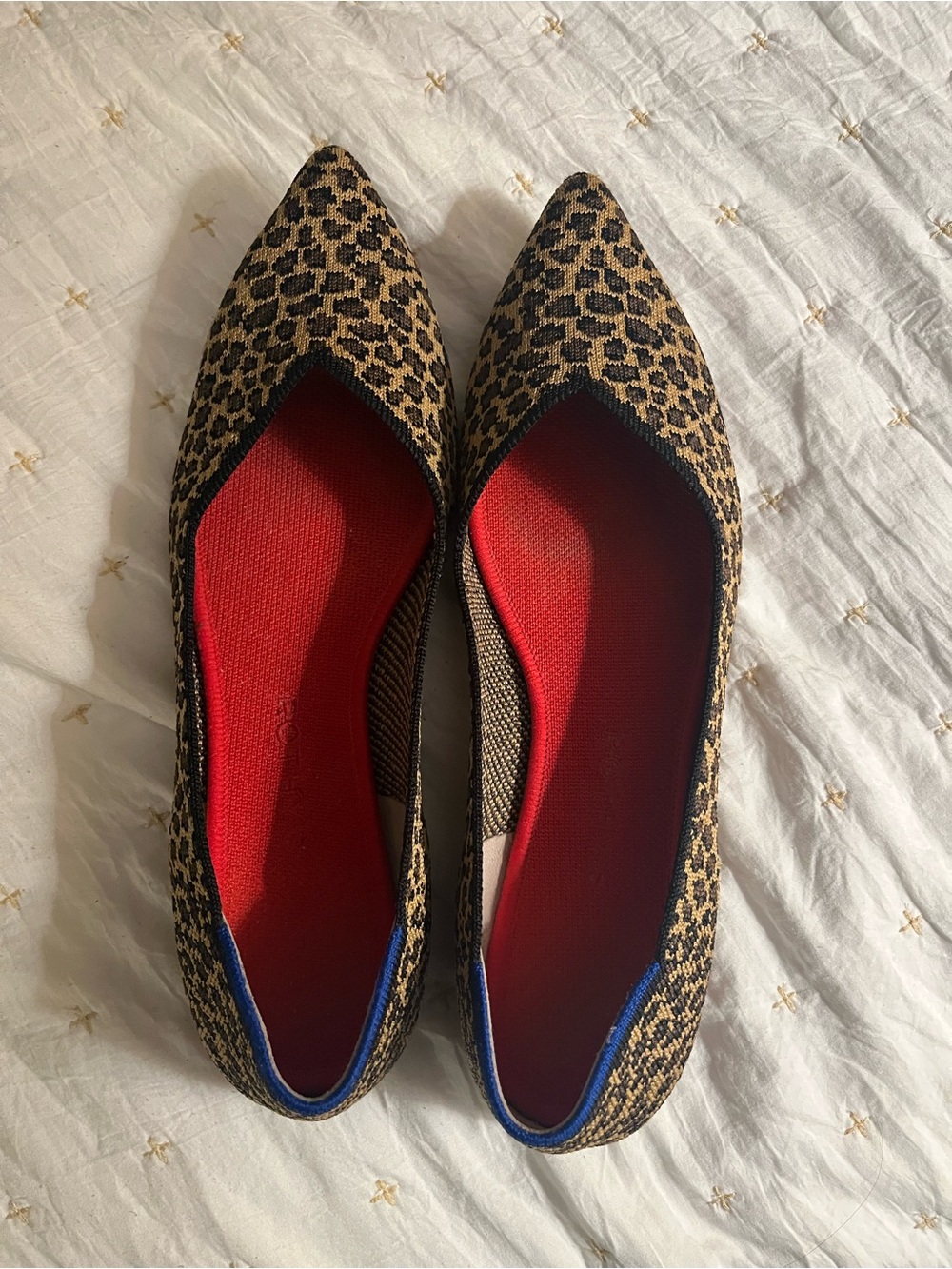 Rothy's Leopard-Print Pointed Flats with Red Insole